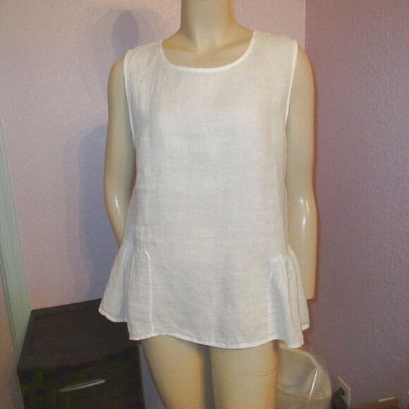 Francesca Bettini 100% Linen Top Size M Tank Peplum Ruffle Sleeveless Resort - Picture 1 of 9